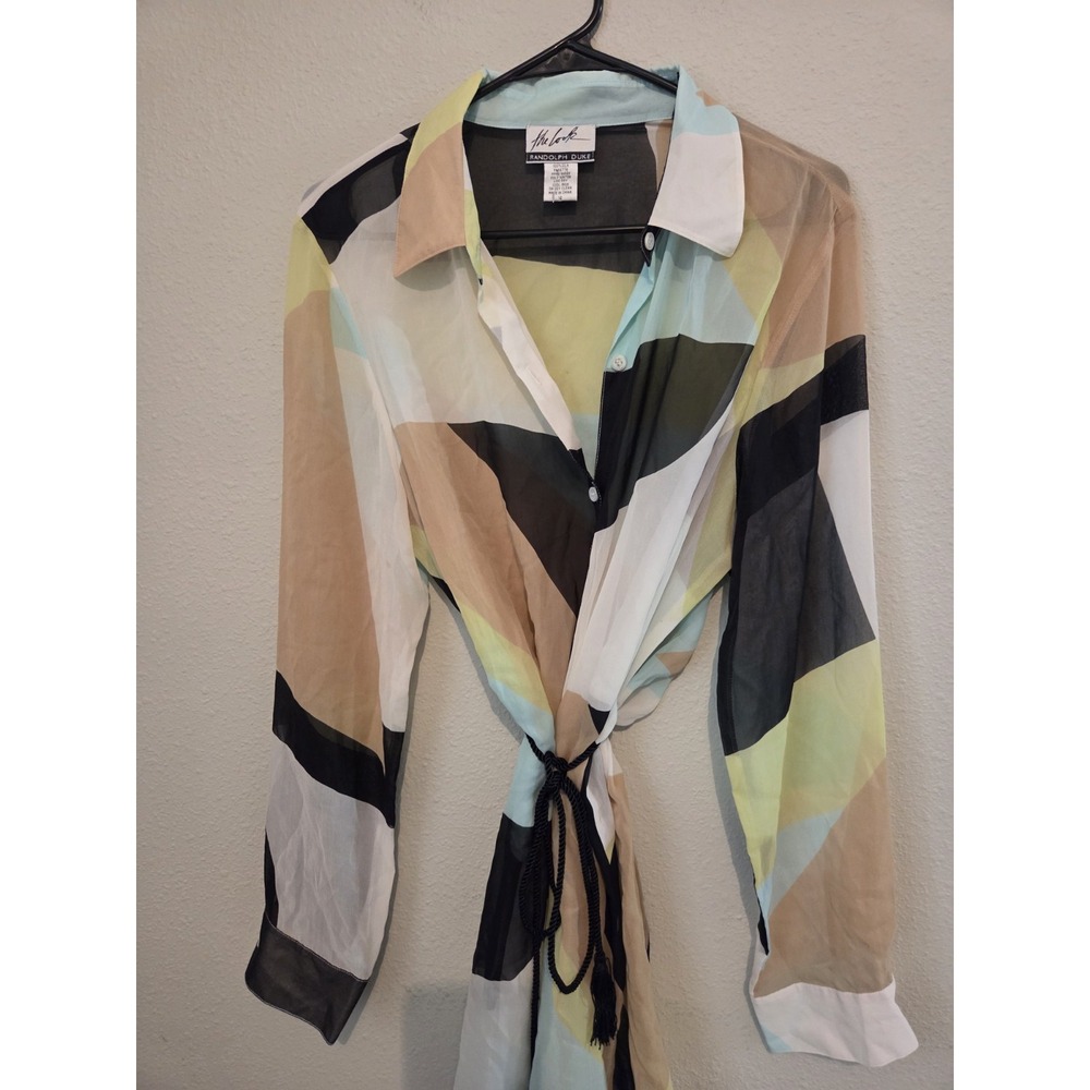 Randolph Duke The Look Women's Silk Multi Color Long Sleeve Tunic Top Size 14